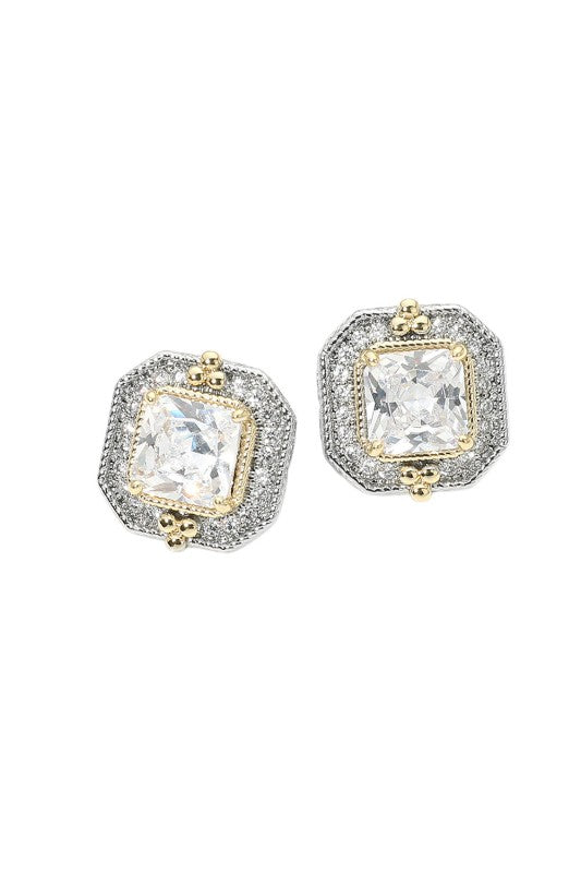 Square CZ Halo Statement Stud Earrings-Clear-Cute-Trendy-Shop-Womens-Boutique-Clothing-Store