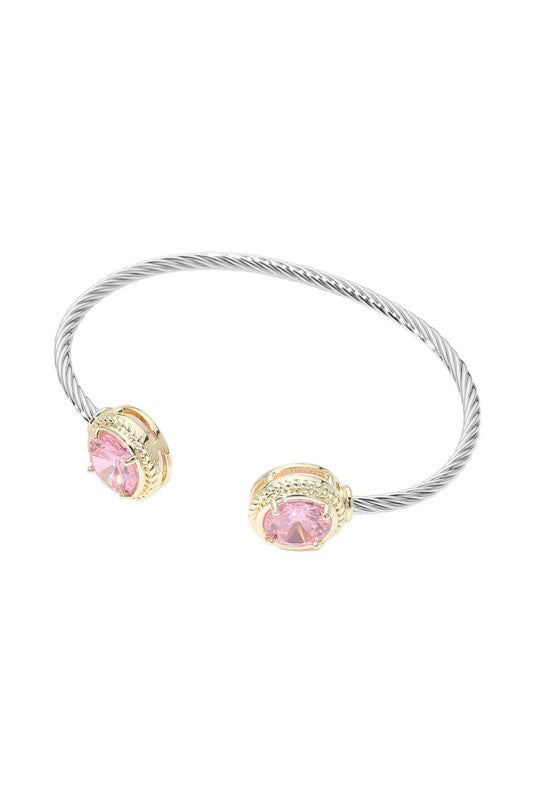 RivieraTwisted Wire Cushion-Bezel CZ Cuff Bracelet-Cute-Trendy-Shop-Womens-Boutique-Clothing-Store
