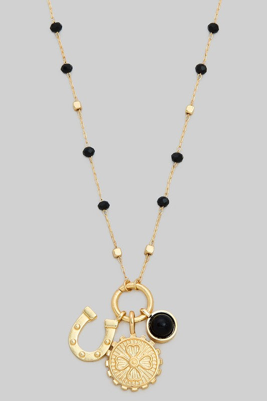 All The Luck Charm Necklace Black-[option4]-[option5]-Cute-Trendy-Shop-Womens-Boutique-Clothing-Store