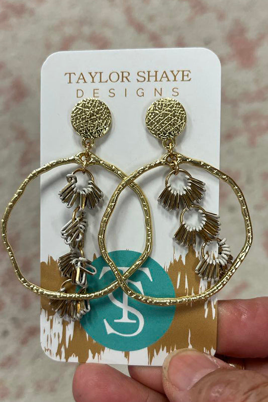 Gold & White Dangle Earrings-[option4]-[option5]-Cute-Trendy-Shop-Womens-Boutique-Clothing-Store