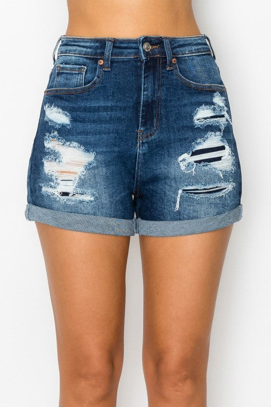 Day in the Sun Distressed Dark Denim Shorts *instore & online-[option4]-[option5]-Cute-Trendy-Shop-Womens-Boutique-Clothing-Store