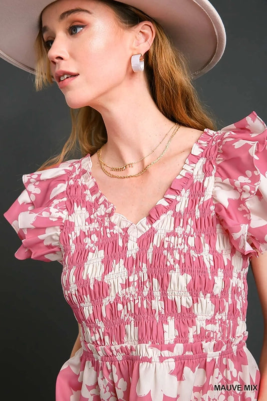 Interested in Style Floral V Neck Top-Fuchsia-SMALL-[option4]-[option5]-Cute-Trendy-Shop-Womens-Boutique-Clothing-Store
