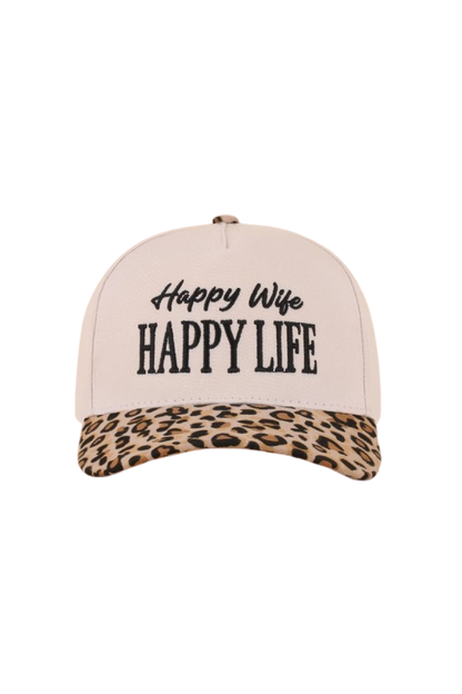 "Happy Wife, Happy Life" Two-Tone Cap-Leopard-Cute-Trendy-Shop-Womens-Boutique-Clothing-Store