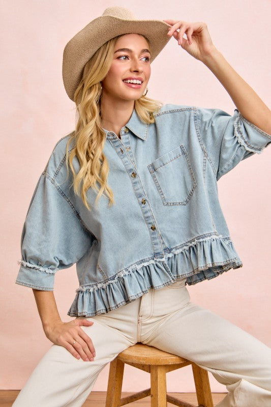 One For The Show Short Denim Shirt-[option4]-[option5]-Cute-Trendy-Shop-Womens-Boutique-Clothing-Store