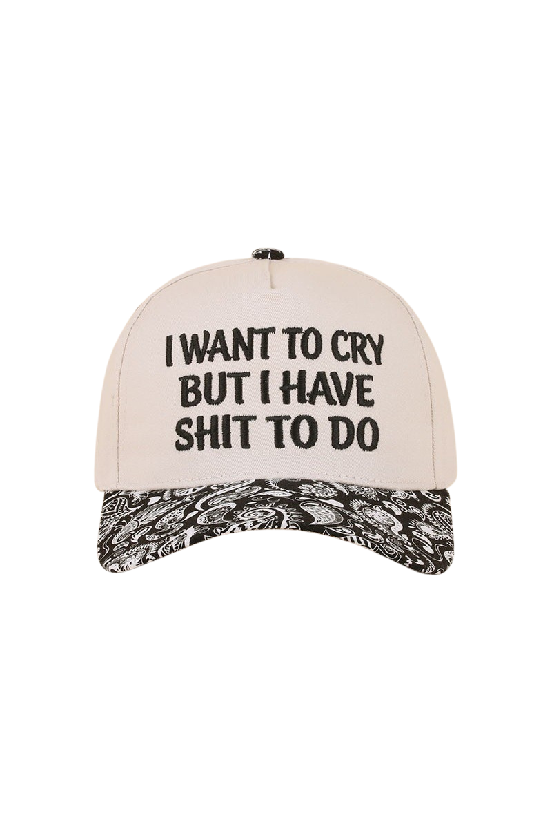 I Want To Cry But I Have S**T To Do Ball Cap-Paisley Black-[option4]-[option5]-Cute-Trendy-Shop-Womens-Boutique-Clothing-Store