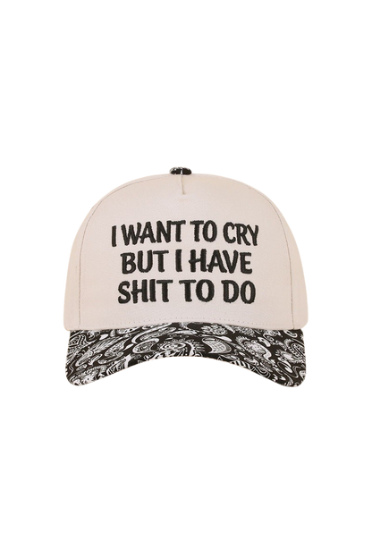 I Want To Cry But I Have S**T To Do Ball Cap-Paisley Black-Cute-Trendy-Shop-Womens-Boutique-Clothing-Store