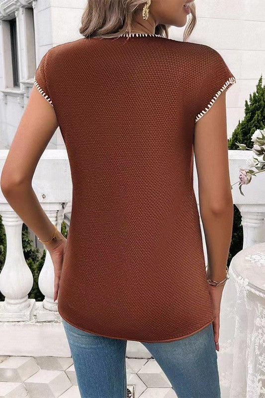 Garden Style Summer Knit Top Brown-[option4]-[option5]-Cute-Trendy-Shop-Womens-Boutique-Clothing-Store