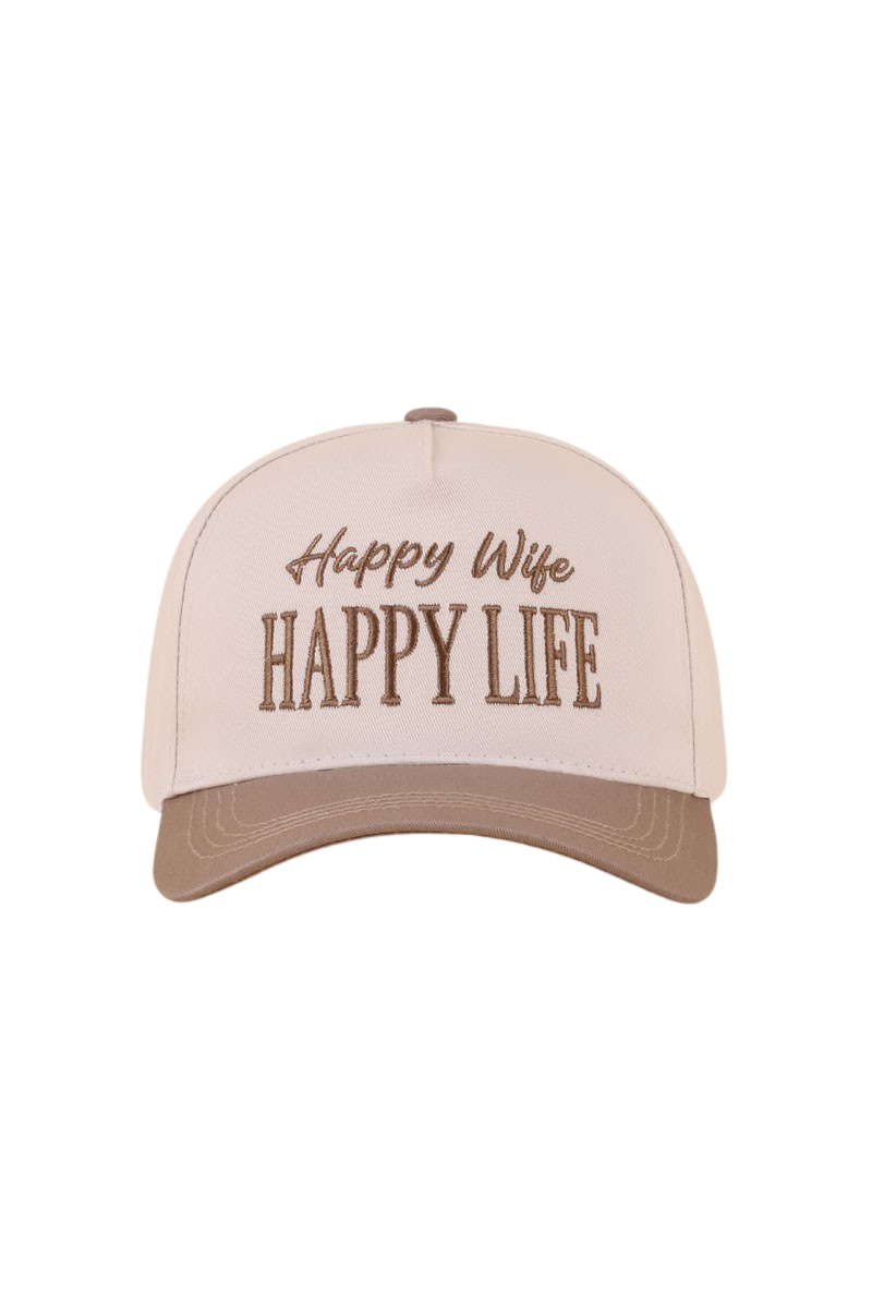 "Happy Wife, Happy Life" Two-Tone Cap-[option4]-[option5]-Cute-Trendy-Shop-Womens-Boutique-Clothing-Store