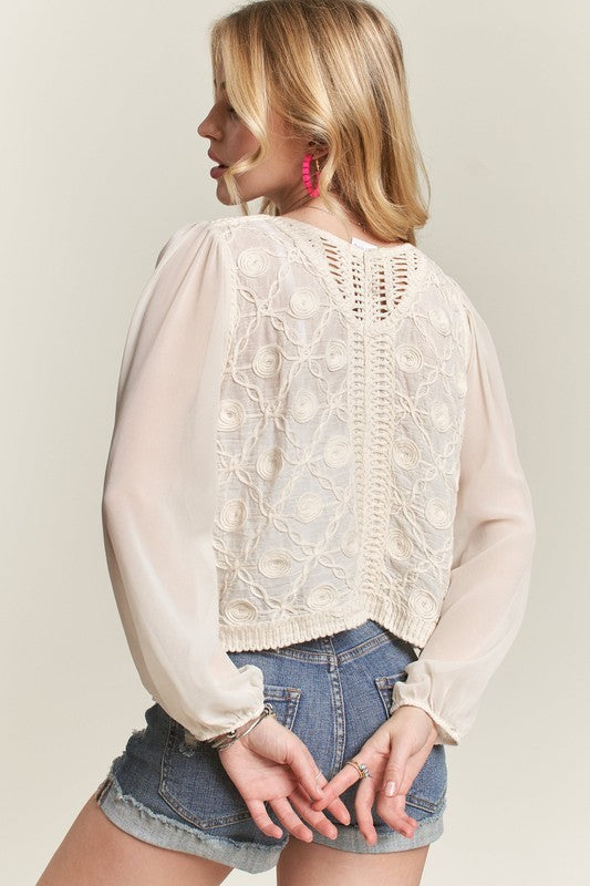 Dreamy Embroidered Sheer Sleeve Blouse-[option4]-[option5]-Cute-Trendy-Shop-Womens-Boutique-Clothing-Store
