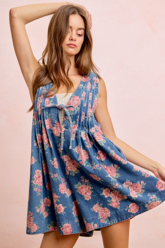 Summer Floral Denim Dress X-LARGE