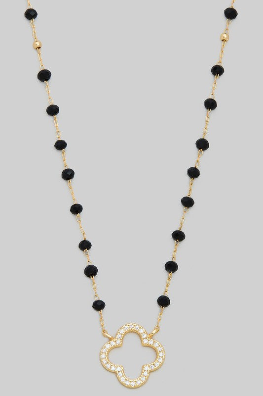 Another Chance CZ & Stone Clover Necklace Black-[option4]-[option5]-Cute-Trendy-Shop-Womens-Boutique-Clothing-Store