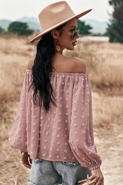 Martini Time Mauve Dotted Off Shoulder Top-[option4]-[option5]-Cute-Trendy-Shop-Womens-Boutique-Clothing-Store