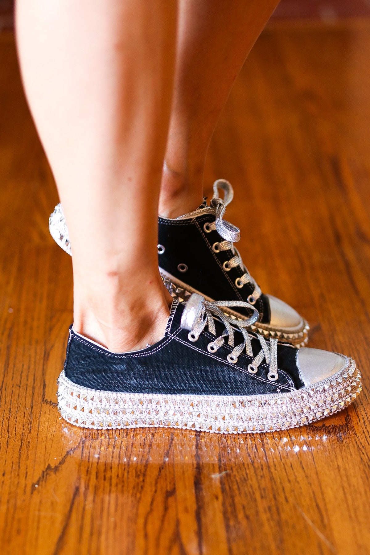 Get Their Attention Black Studded Canvas Sneakers *online exclusive