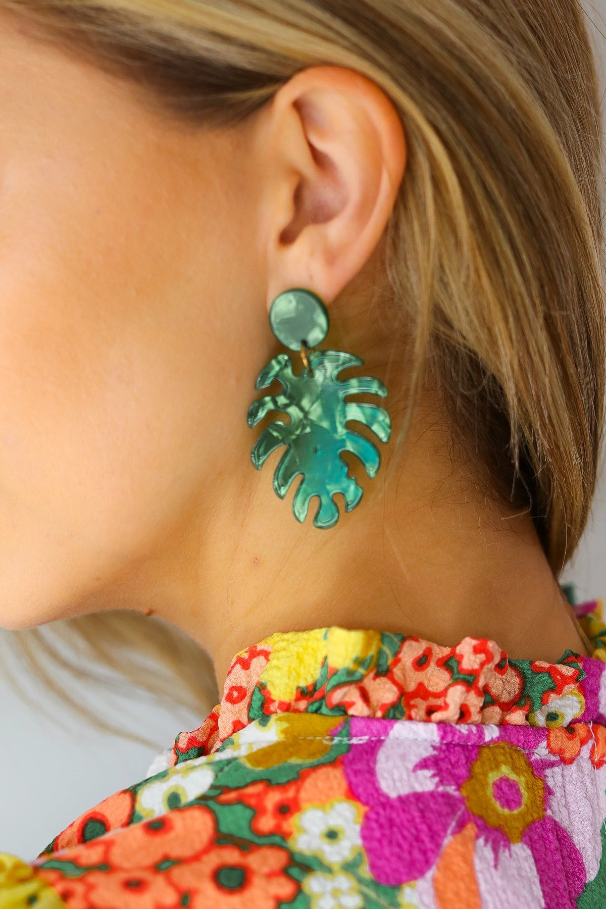 Emerald Acrylic Monstera Leaf Earrings *Online Exclusive*-One Size Fits All-[option4]-[option5]-Cute-Trendy-Shop-Womens-Boutique-Clothing-Store
