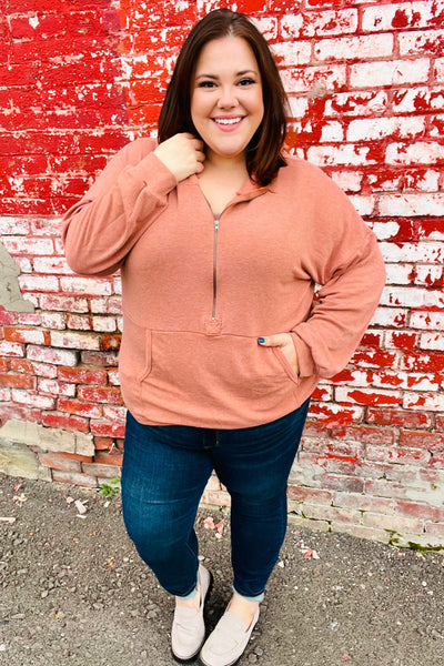 All In A Day Rust Half Zip French Terry Hoodie *Online exclusive-[option4]-[option5]-Cute-Trendy-Shop-Womens-Boutique-Clothing-Store