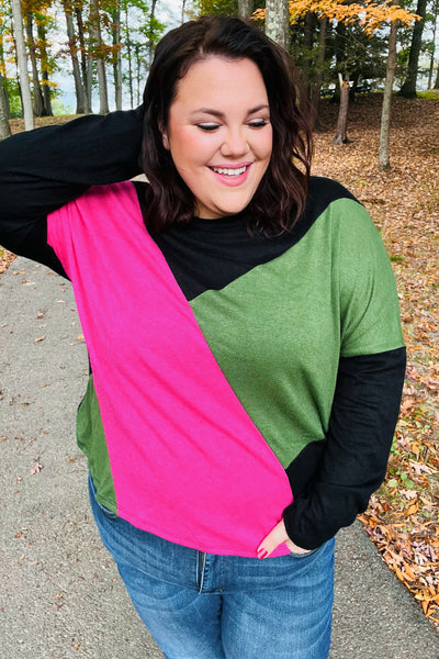 Based On Love Black & Pink Dolman Colorblock Top *online exclusive-[option4]-[option5]-Cute-Trendy-Shop-Womens-Boutique-Clothing-Store
