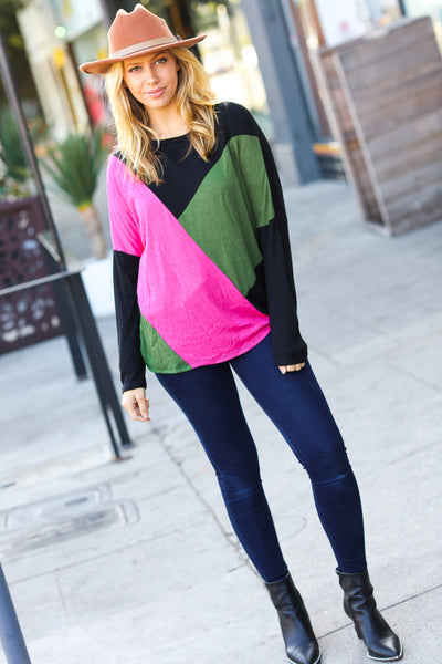 Based On Love Black & Pink Dolman Colorblock Top *online exclusive-[option4]-[option5]-Cute-Trendy-Shop-Womens-Boutique-Clothing-Store