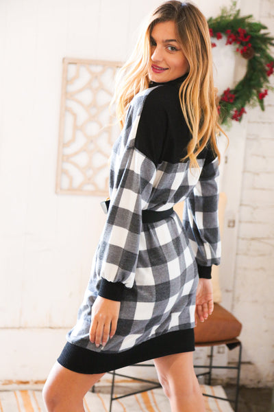 Black Buffalo Plaid Belted Sweater Dress *online exclusive-[option4]-[option5]-Cute-Trendy-Shop-Womens-Boutique-Clothing-Store