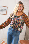 Boho Paisley Leopard Print Front Tie Woven Blouse *online exclusive-[option4]-[option5]-Cute-Trendy-Shop-Womens-Boutique-Clothing-Store