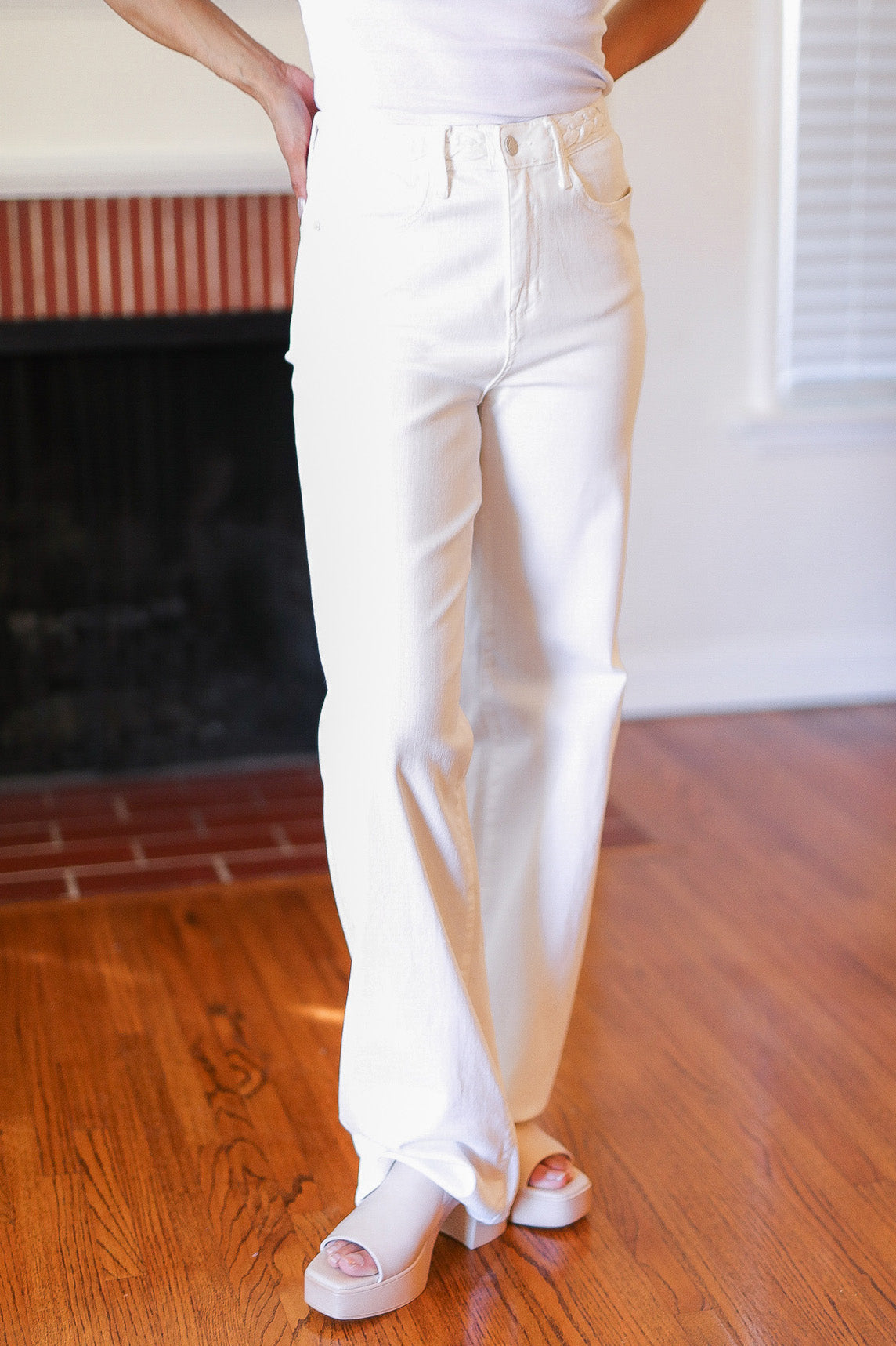 Above & Beyond White Braided Waist Wide Leg Jeans *online exclusive