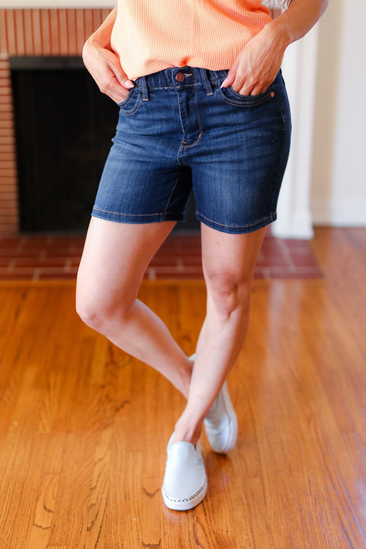 Judy Blue Dark Wash High Rise Elastic Waist Shorts *online exclusive-[option4]-[option5]-Cute-Trendy-Shop-Womens-Boutique-Clothing-Store