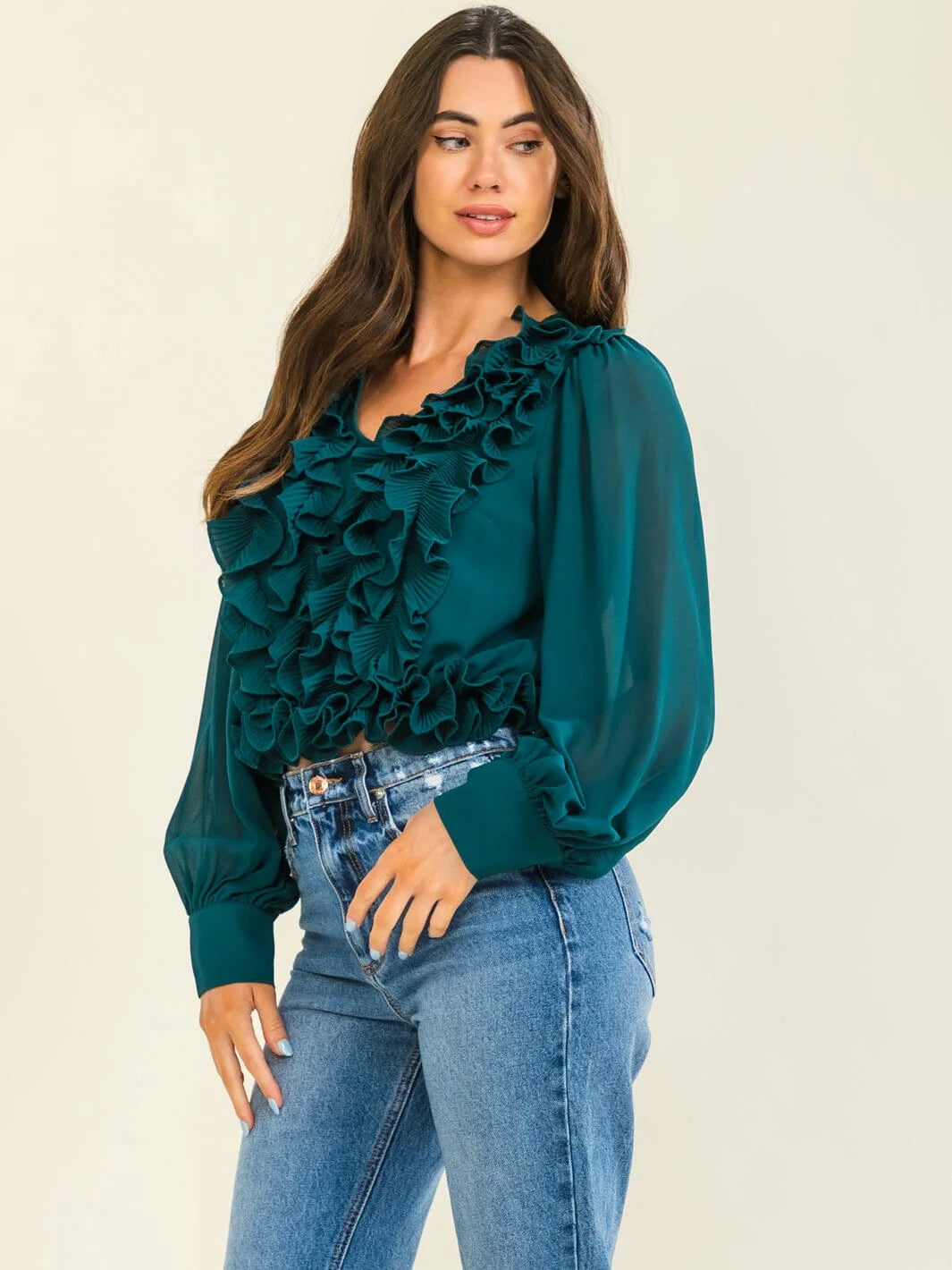 Romantic Ruffle V-Neck Blouse-Cute-Trendy-Shop-Womens-Boutique-Clothing-Store