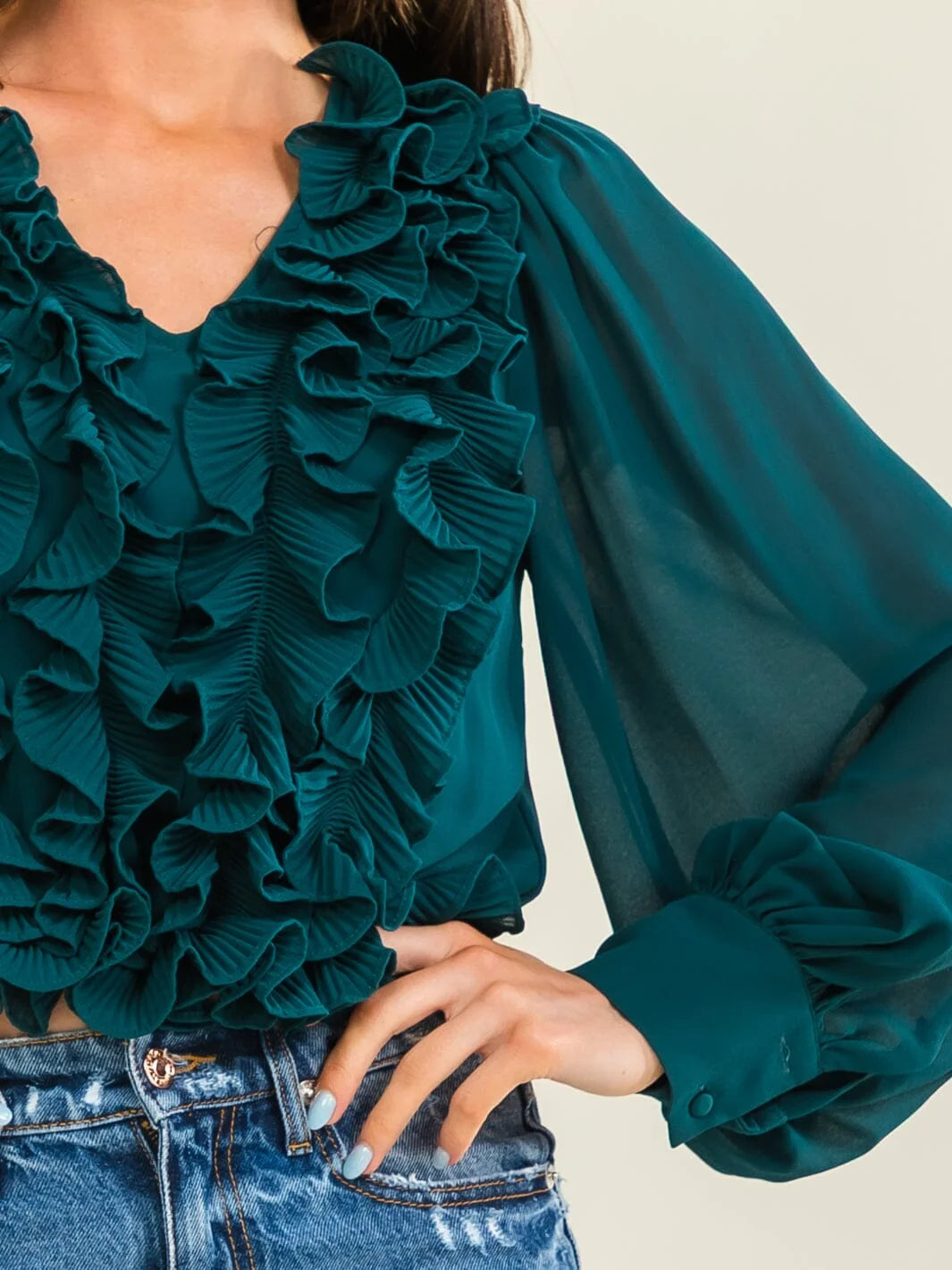 Romantic Ruffle V-Neck Blouse-Cute-Trendy-Shop-Womens-Boutique-Clothing-Store