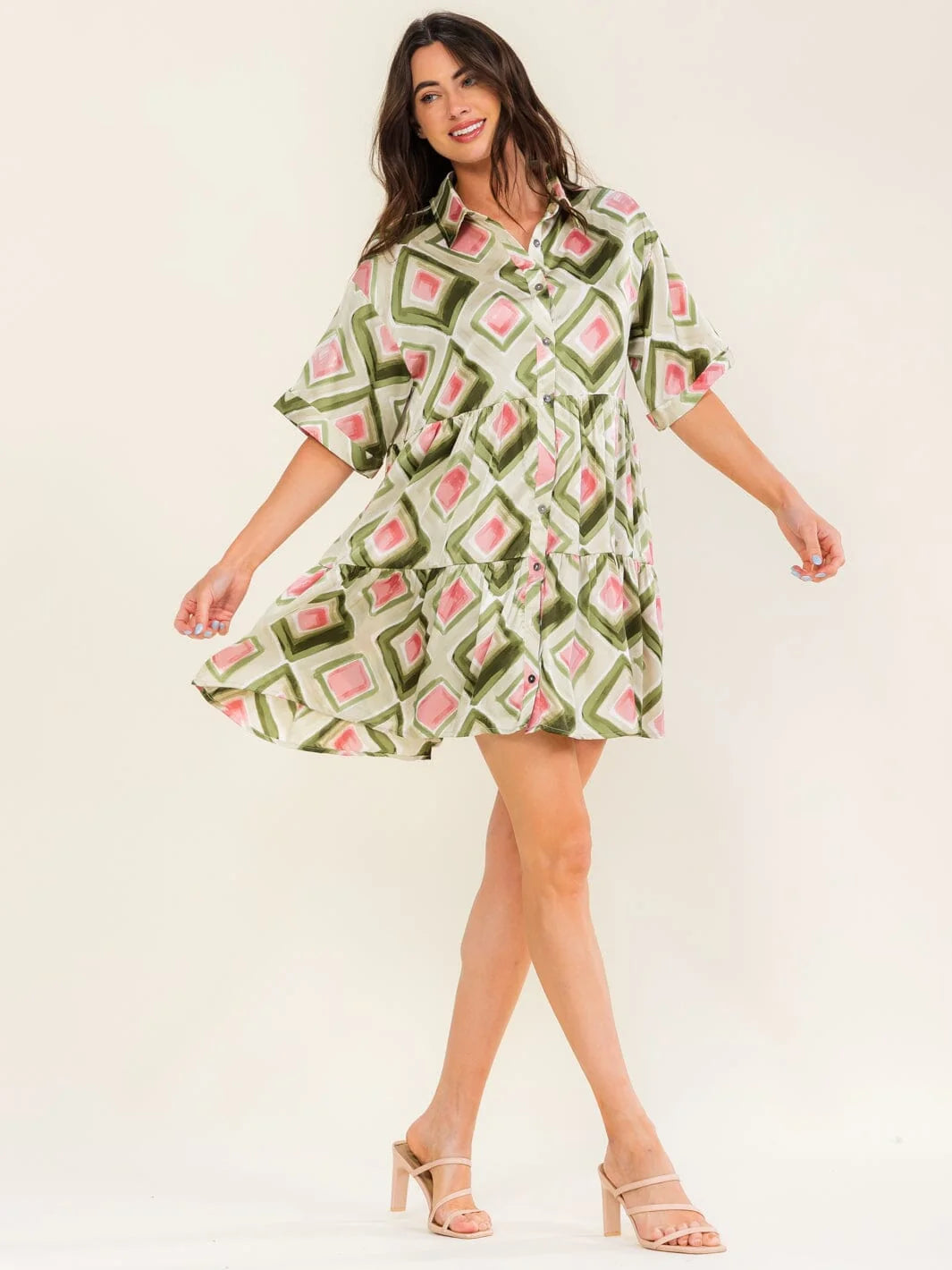 Pastel Geo Short Sleeve Mini Dress-Cute-Trendy-Shop-Womens-Boutique-Clothing-Store