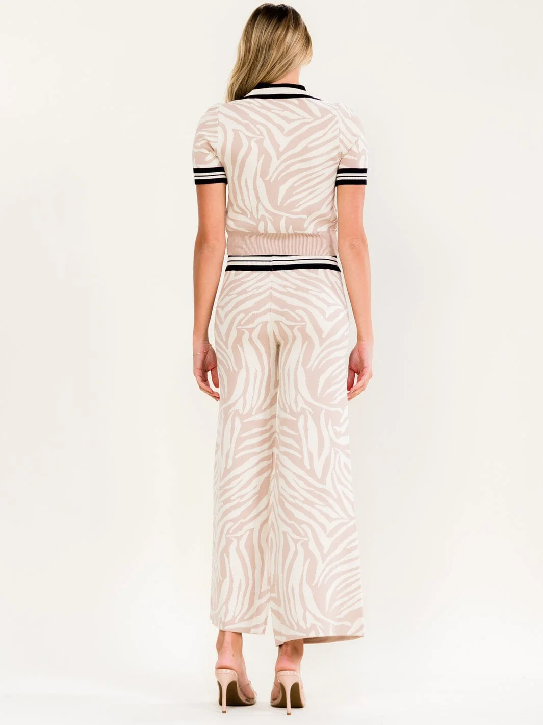 Zebra Chic Knit Short Sleeve & Wide Leg Pant Set-Cute-Trendy-Shop-Womens-Boutique-Clothing-Store