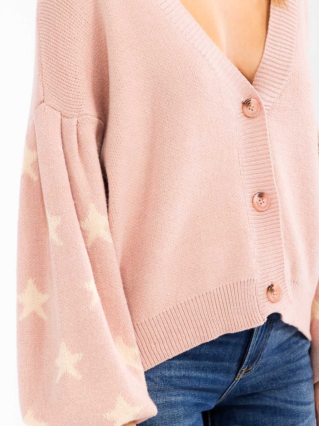 Celestial Star Print Puff Sleeve Cardigan-Cute-Trendy-Shop-Womens-Boutique-Clothing-Store