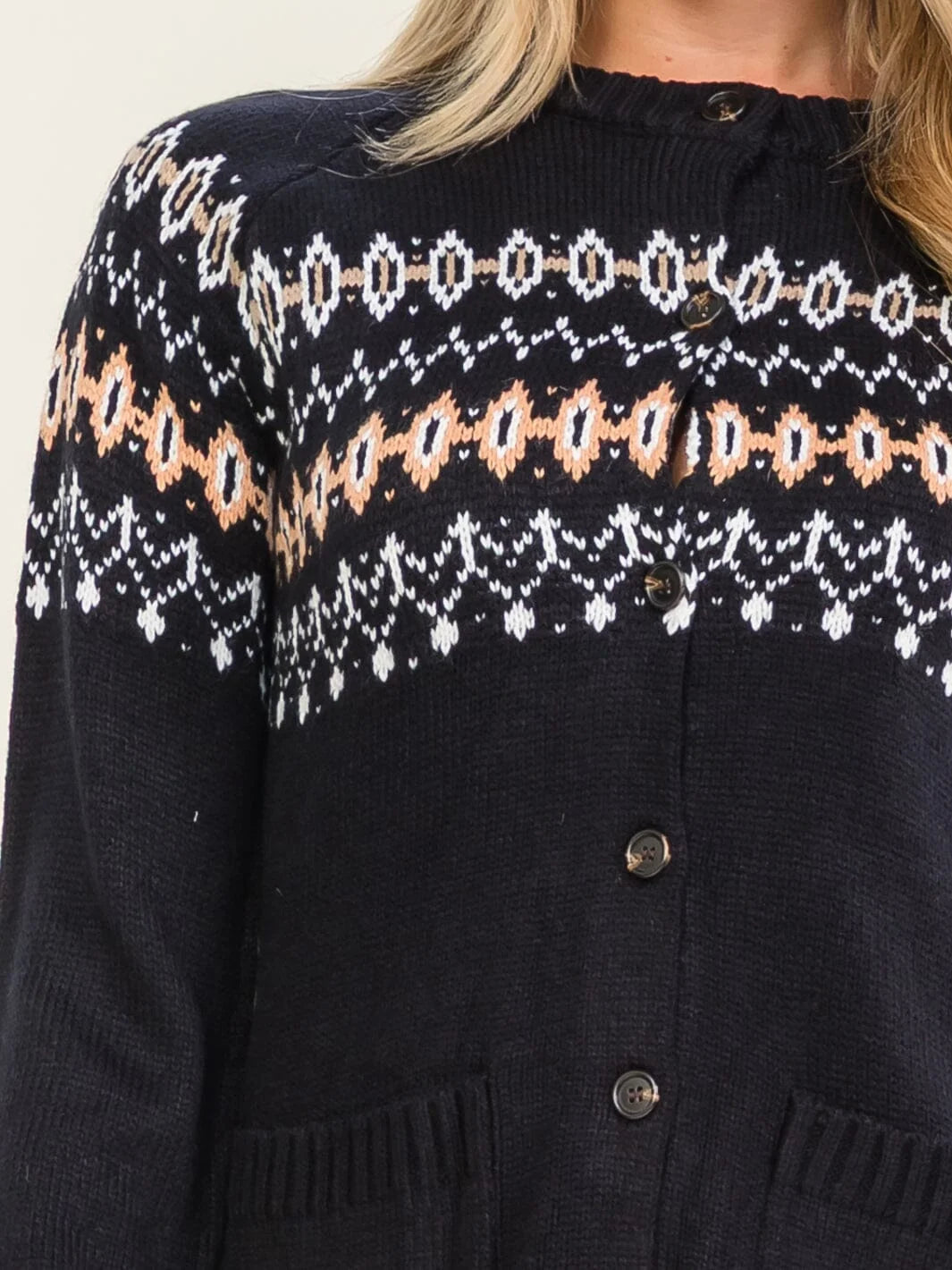 Heritage Patterned Pocket Cardigan Sweater-Cute-Trendy-Shop-Womens-Boutique-Clothing-Store