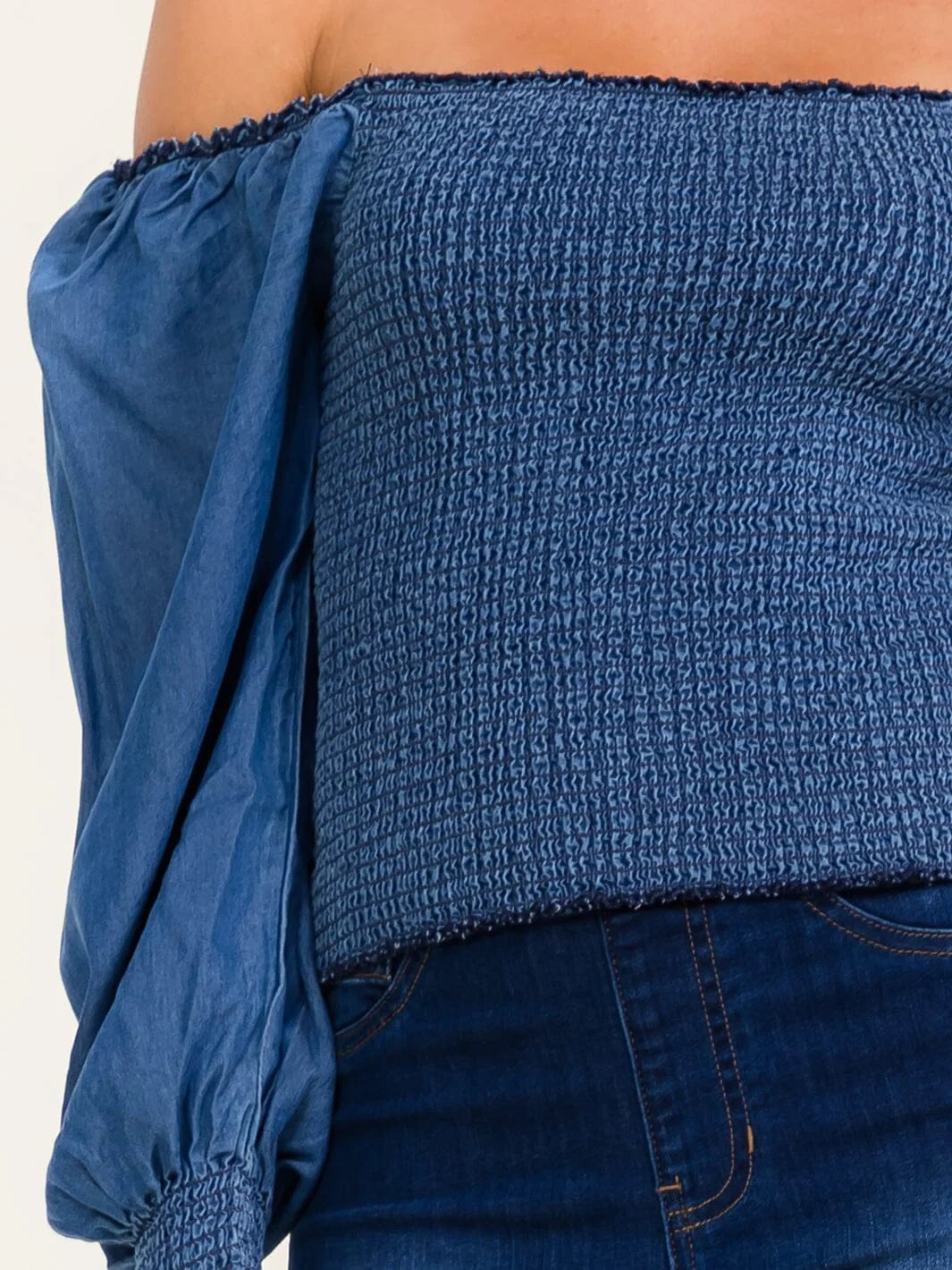 Vintage Indigo Off-Shoulder Top-Cute-Trendy-Shop-Womens-Boutique-Clothing-Store