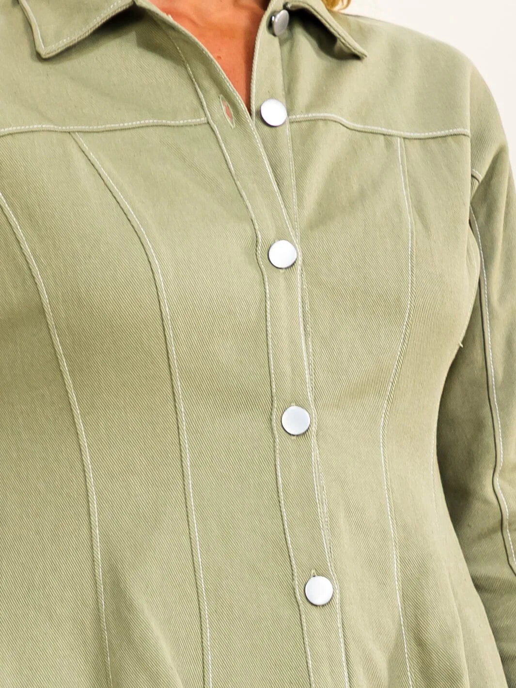 Fit-and-Flare Mini Denim Dress Olive