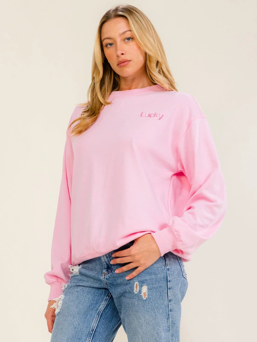 Lucky Lady Long Sleeve Graphic Pullover-Cute-Trendy-Shop-Womens-Boutique-Clothing-Store