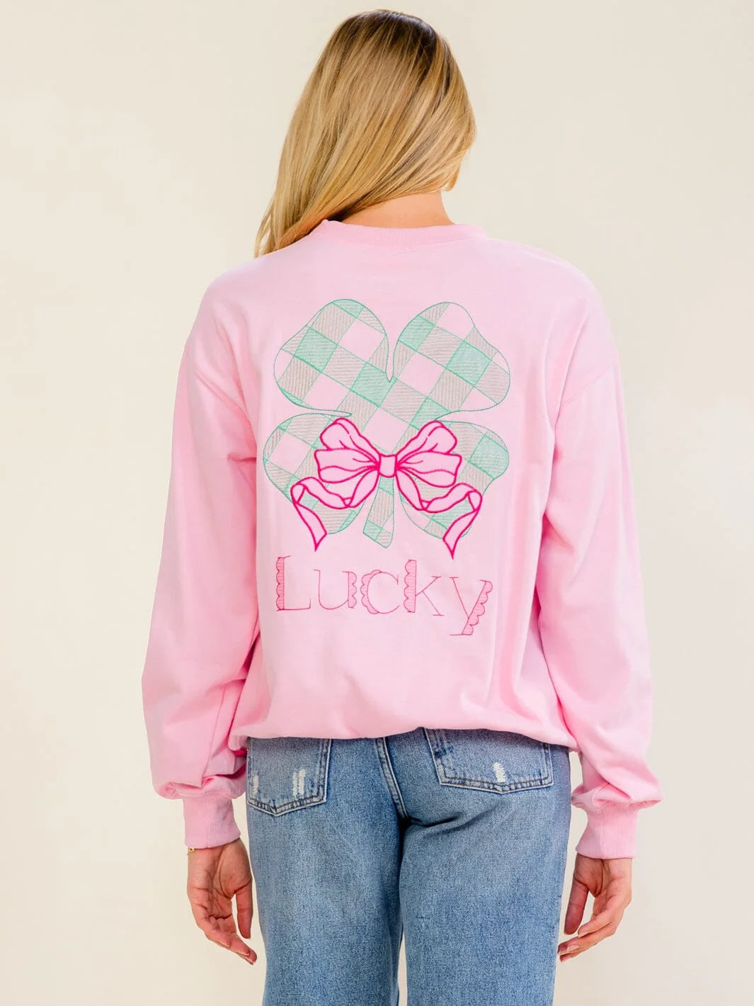 Lucky Lady Long Sleeve Graphic Pullover-Cute-Trendy-Shop-Womens-Boutique-Clothing-Store