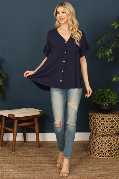 Springtime Style Button Up Top Navy *Online & In Store*-[option4]-[option5]-Cute-Trendy-Shop-Womens-Boutique-Clothing-Store