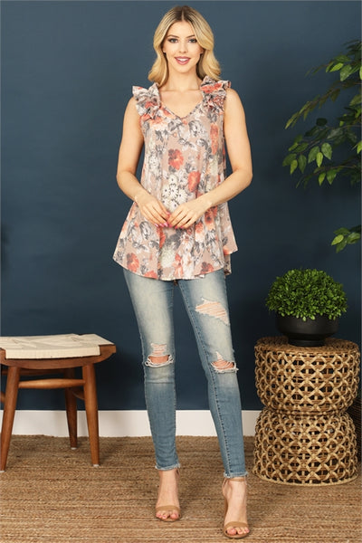 Do You Remember Mocha V Neck Floral Top *Online & In Store*-[option4]-[option5]-Cute-Trendy-Shop-Womens-Boutique-Clothing-Store