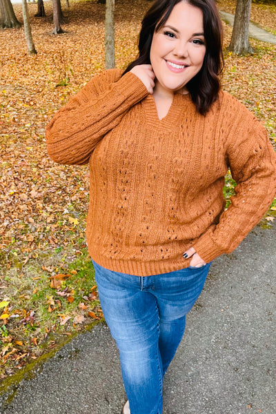 Can't Resist Rust Cable Knit Notched Neck Pullover Sweater *online exclusive-[option4]-[option5]-Cute-Trendy-Shop-Womens-Boutique-Clothing-Store