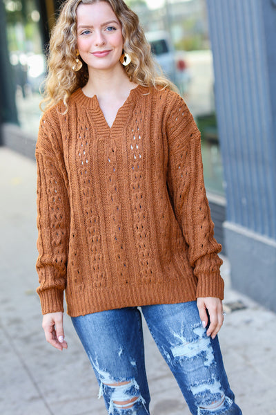 Can't Resist Rust Cable Knit Notched Neck Pullover Sweater *online exclusive-[option4]-[option5]-Cute-Trendy-Shop-Womens-Boutique-Clothing-Store