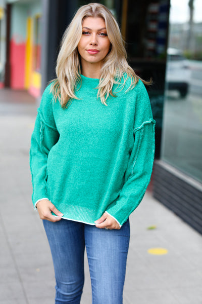 Chic Pursuits Kelly Green Chenille Raw Seam Mock Neck Sweater *online exclusive-[option4]-[option5]-Cute-Trendy-Shop-Womens-Boutique-Clothing-Store