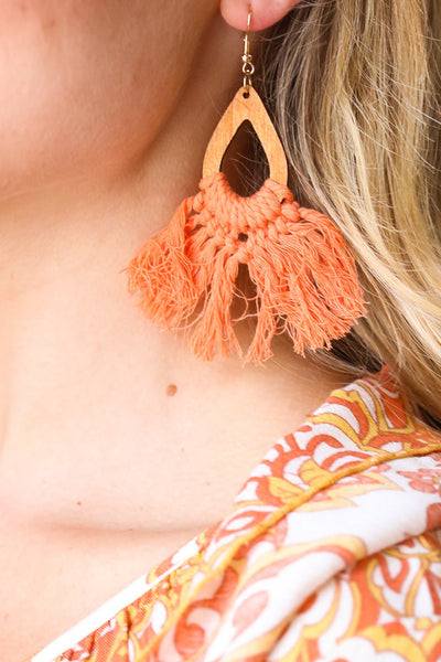 Tangerine Boho Fringe Tassel Hoop Earrings *online exclusive