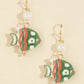 Hand-Painted Ceramic Fish & Pearl Drop Earrings-Green-Cute-Trendy-Shop-Womens-Boutique-Clothing-Store