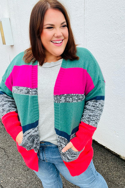 Face The Day Magenta & Hunter Green Two Tone Cardigan *online exclusive-[option4]-[option5]-Cute-Trendy-Shop-Womens-Boutique-Clothing-Store