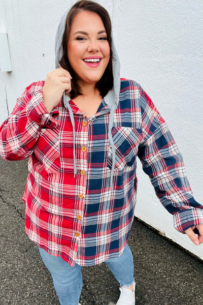Face the Day Red/Navy Plaid Color Block Hoodie Shacket *online exclusive-[option4]-[option5]-Cute-Trendy-Shop-Womens-Boutique-Clothing-Store