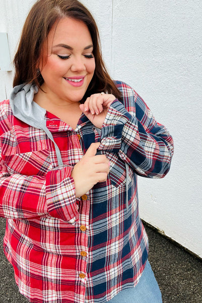 Face the Day Red/Navy Plaid Color Block Hoodie Shacket *online exclusive-[option4]-[option5]-Cute-Trendy-Shop-Womens-Boutique-Clothing-Store