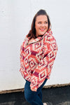 Fall For You Rust & Burgundy Aztec Half Zip High Neck Hoodie *online Exclusive-[option4]-[option5]-Cute-Trendy-Shop-Womens-Boutique-Clothing-Store