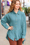 Feeling Bold Teal Button Down Sharkbite Cotton Tunic Top *online exclusive-[option4]-[option5]-Cute-Trendy-Shop-Womens-Boutique-Clothing-Store