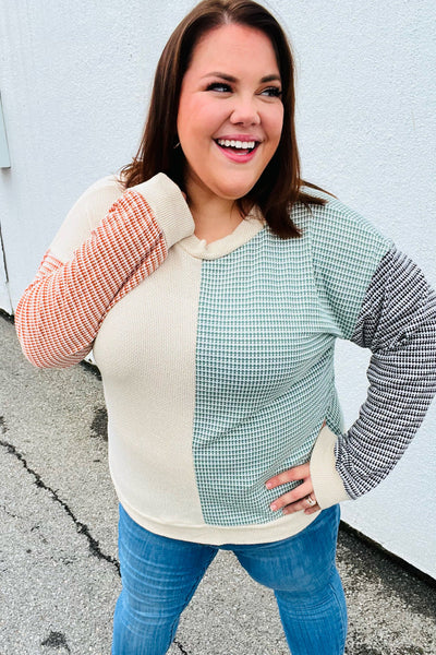 Feeling Casual Rust & Olive Two-Tone Knit Color Block Top *online exclusive-[option4]-[option5]-Cute-Trendy-Shop-Womens-Boutique-Clothing-Store