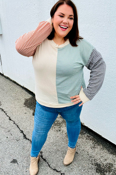 Feeling Casual Rust & Olive Two-Tone Knit Color Block Top *online exclusive-[option4]-[option5]-Cute-Trendy-Shop-Womens-Boutique-Clothing-Store