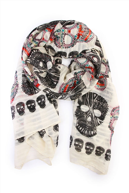Fun on the Run Sugar Skull Scarf White *instore & online-White-[option4]-[option5]-Cute-Trendy-Shop-Womens-Boutique-Clothing-Store